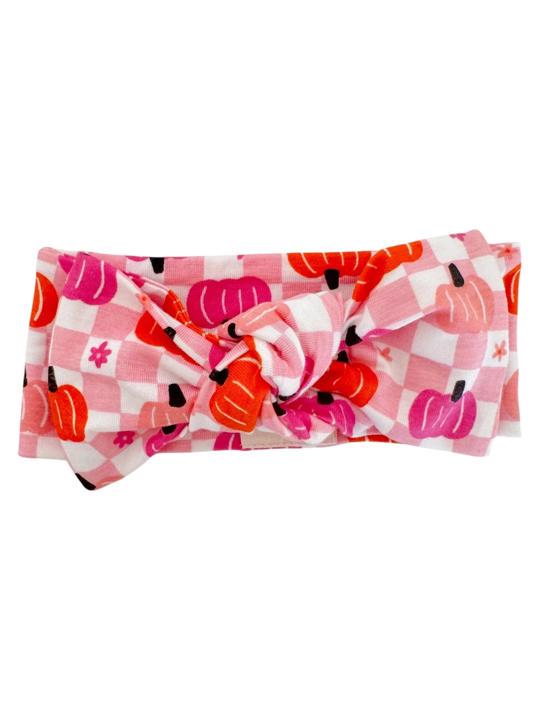 Pumpkin Checkerboard Pink Bow
