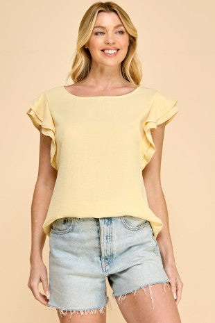 Summer Flutter Sleeve Blouse Yellow
