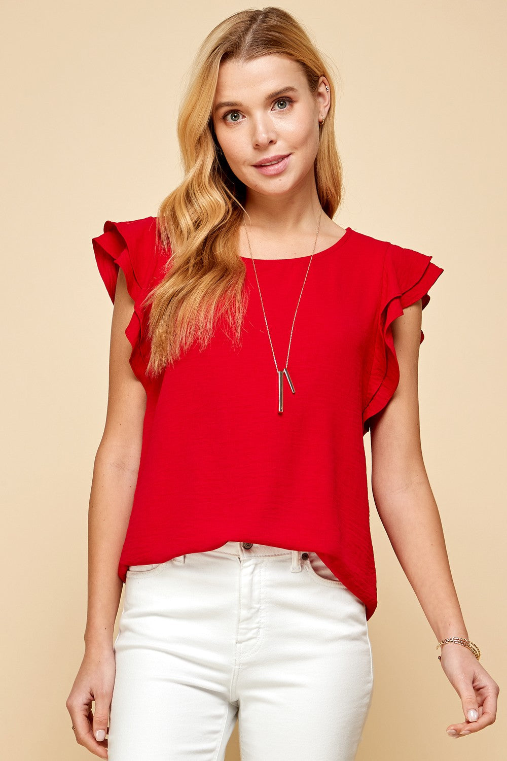 Summer Flutter Sleeve Blouse Red