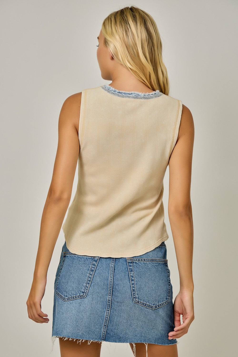 Henley Washed Thermal Sleeveless Top
