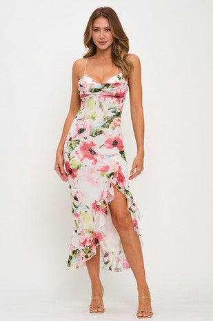 The Tracy Floral Ruffle Slit Maxi Dress