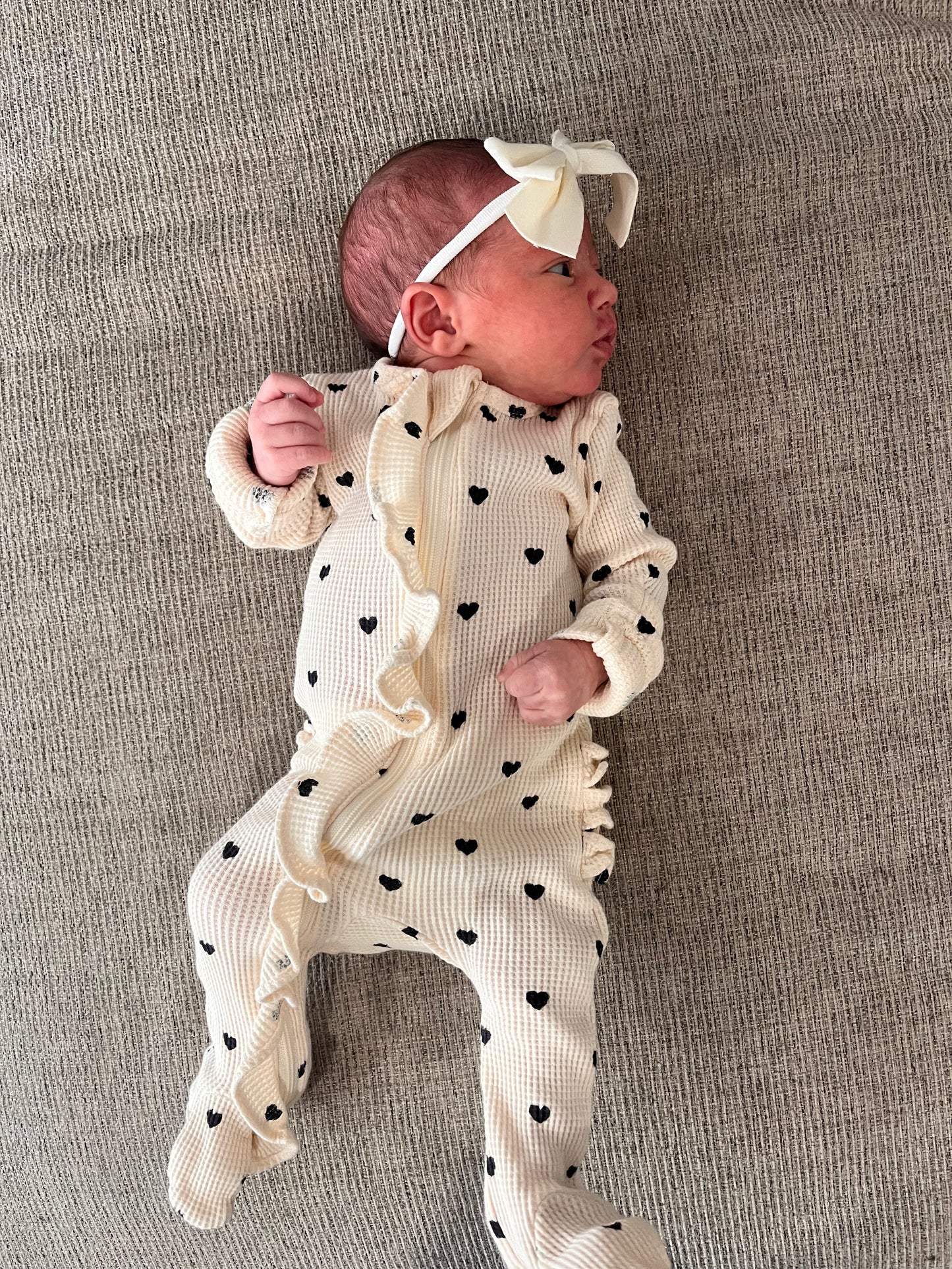 Isabella Heart Waffle 2-Way Zip Ruffle Footie