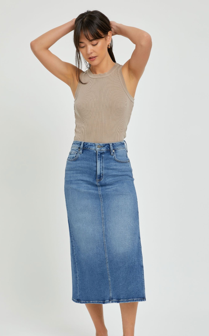 Wild Flower Denim Midi Skirt