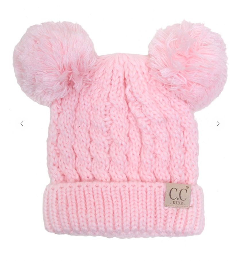 C.C Children Double Pom Pom Beanie - Pale Pink