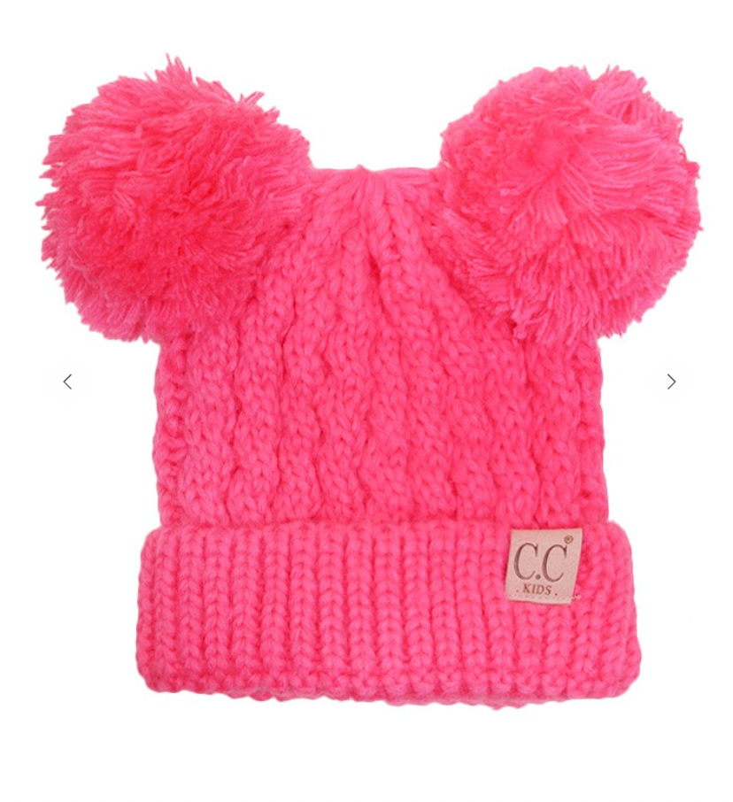 C.C Children Double Pom Pom Beanie - Hot Pink