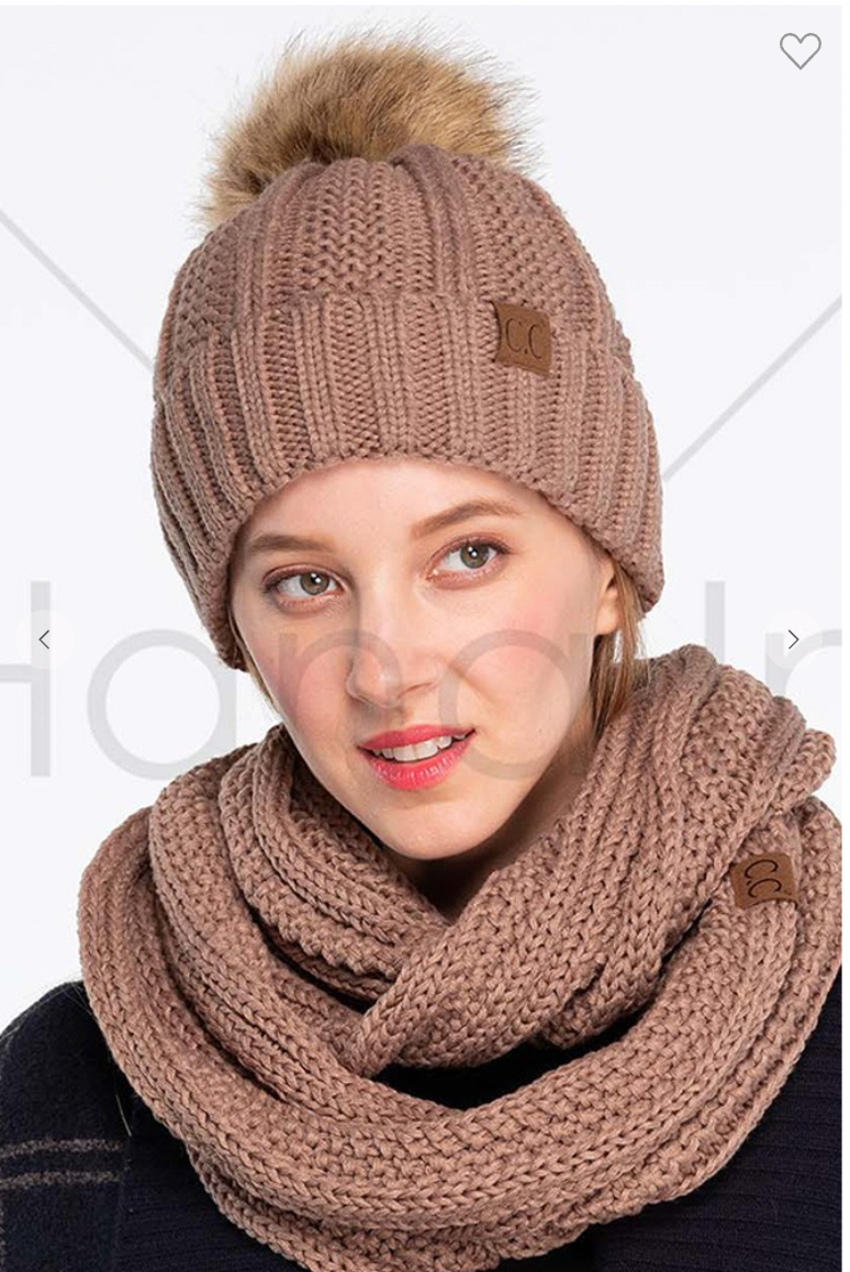 Fringe Pom Beanie - Taupe