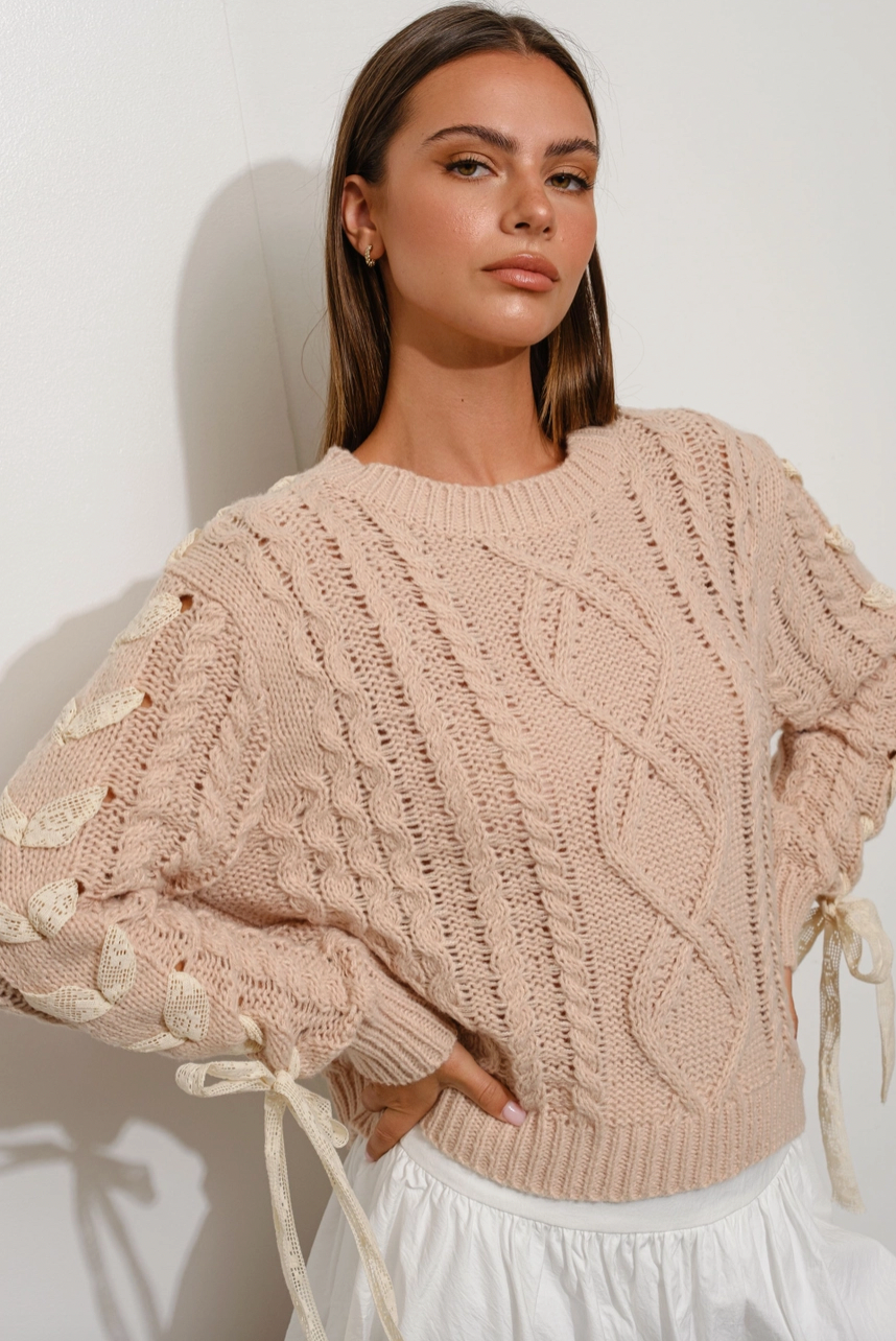 Lace Up Cable Knit Sweater
