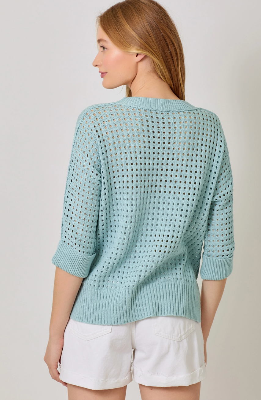 Open Stitch High Low Sweater - Blue
