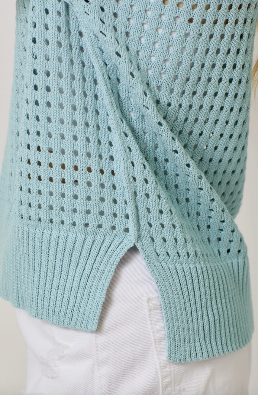 Open Stitch High Low Sweater - Blue