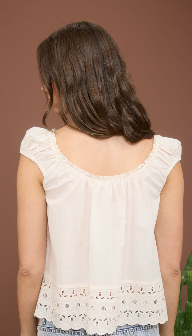 Lace Trim Button Down Top