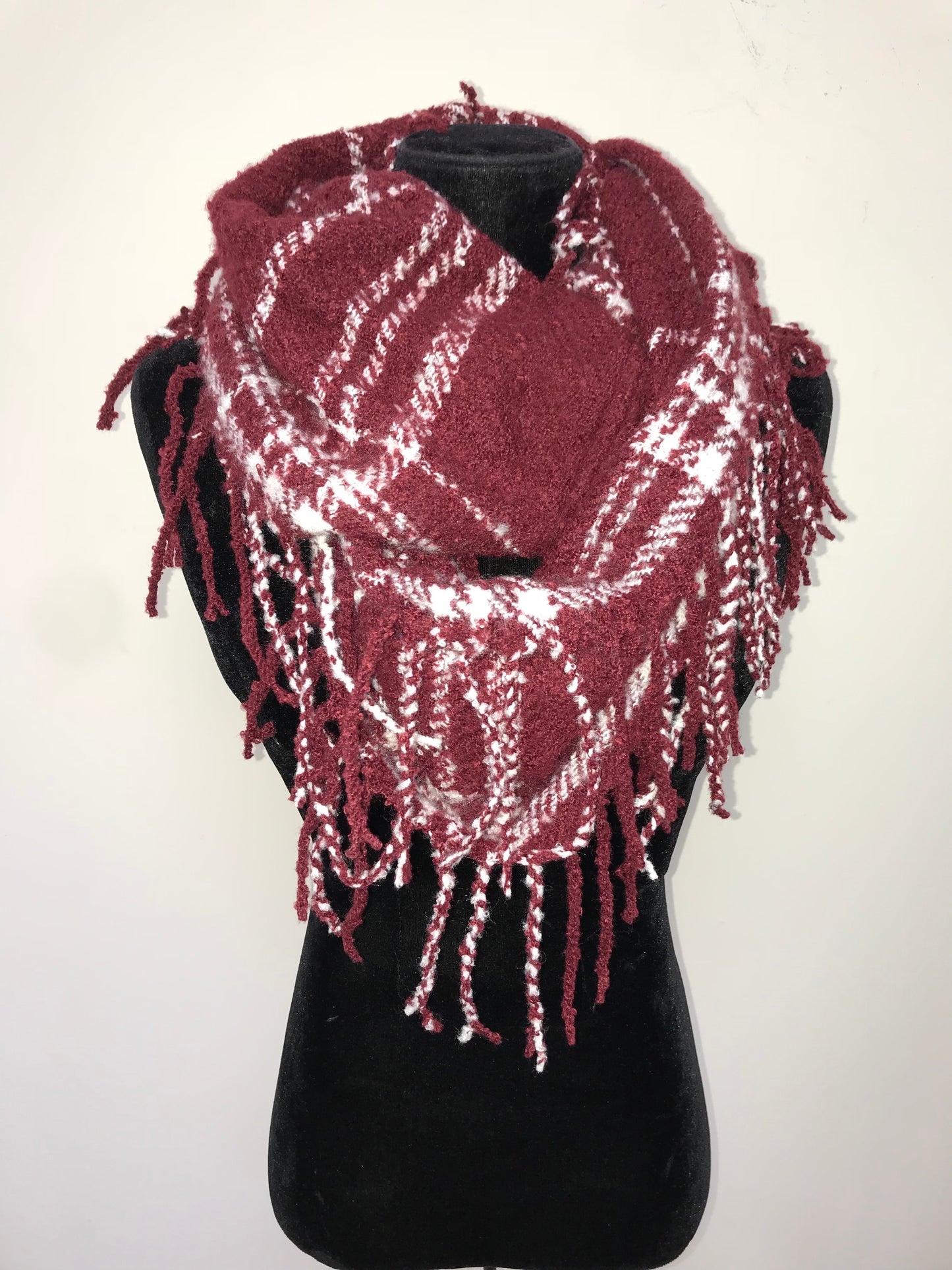 White & Burgundy Plaid Scarf