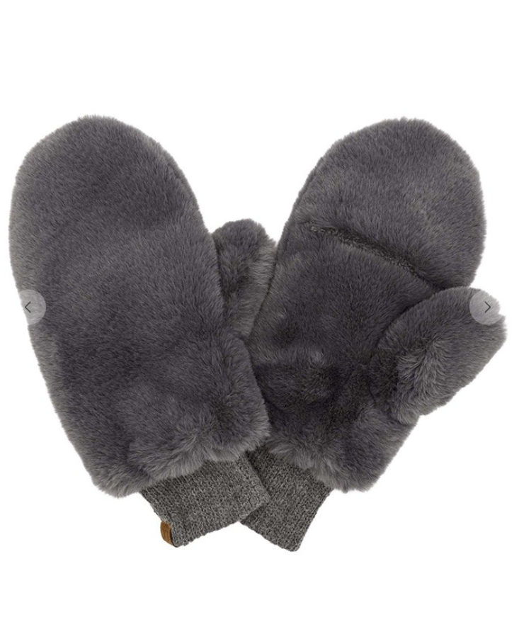 Fringe Fur Mittens - Dark Grey