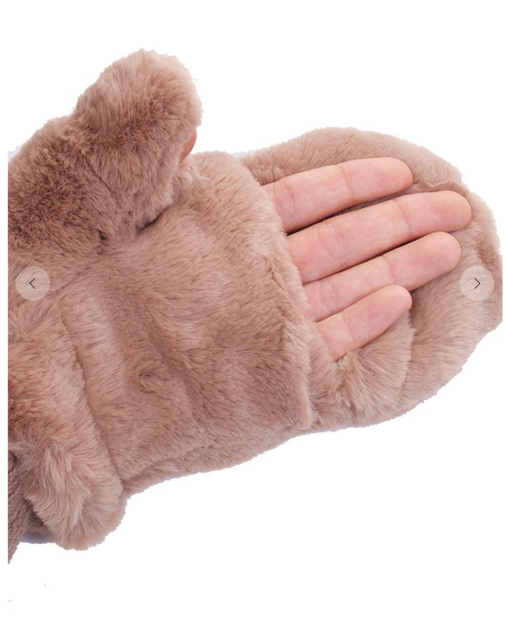 Fringe Fur Mittens - Mocha