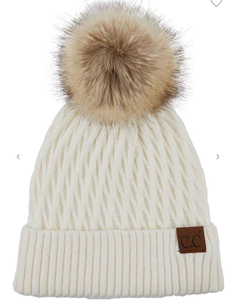 Fringe Pom Beanie - Ivory