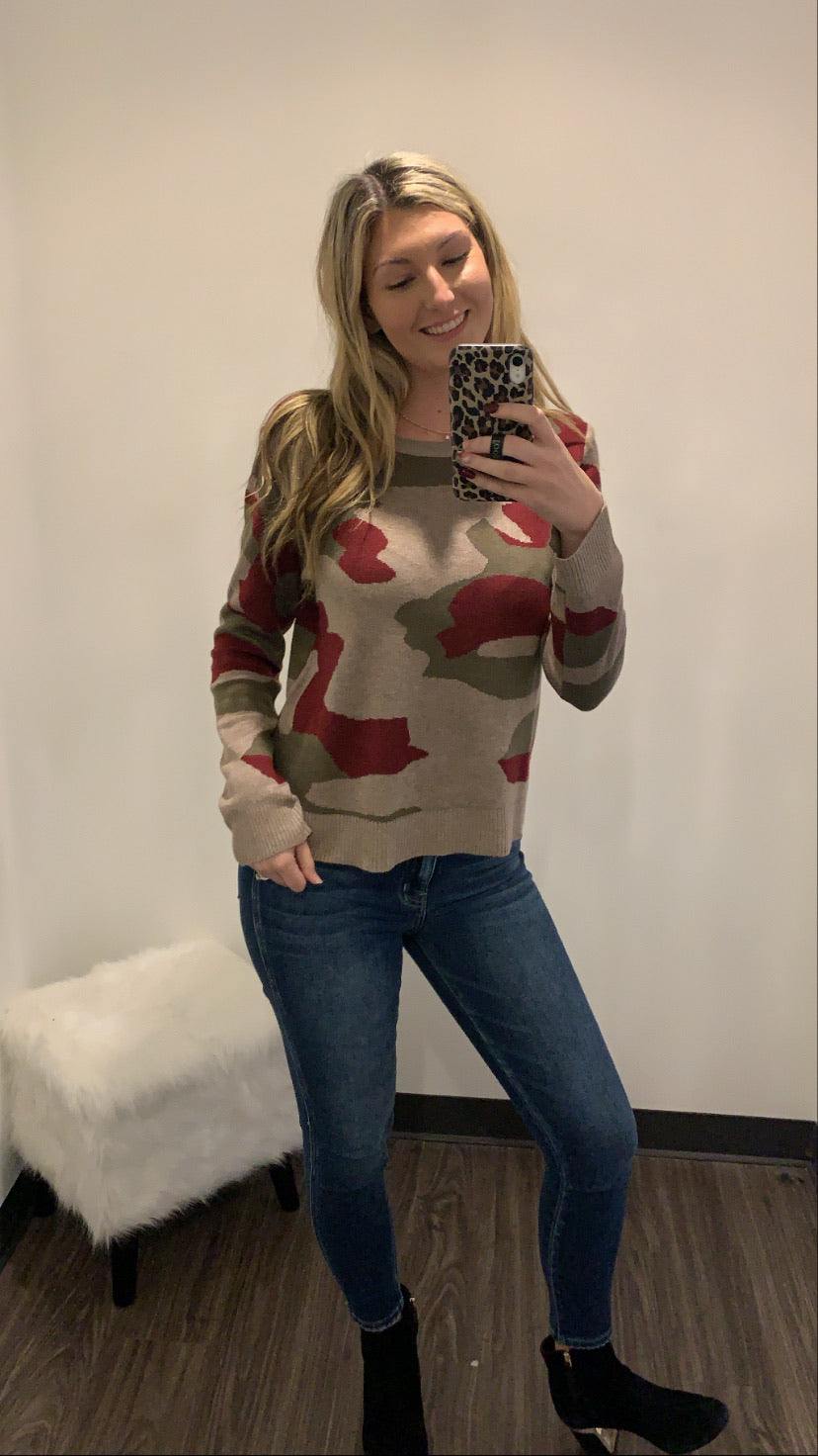 Camo Sweater - Burgundy