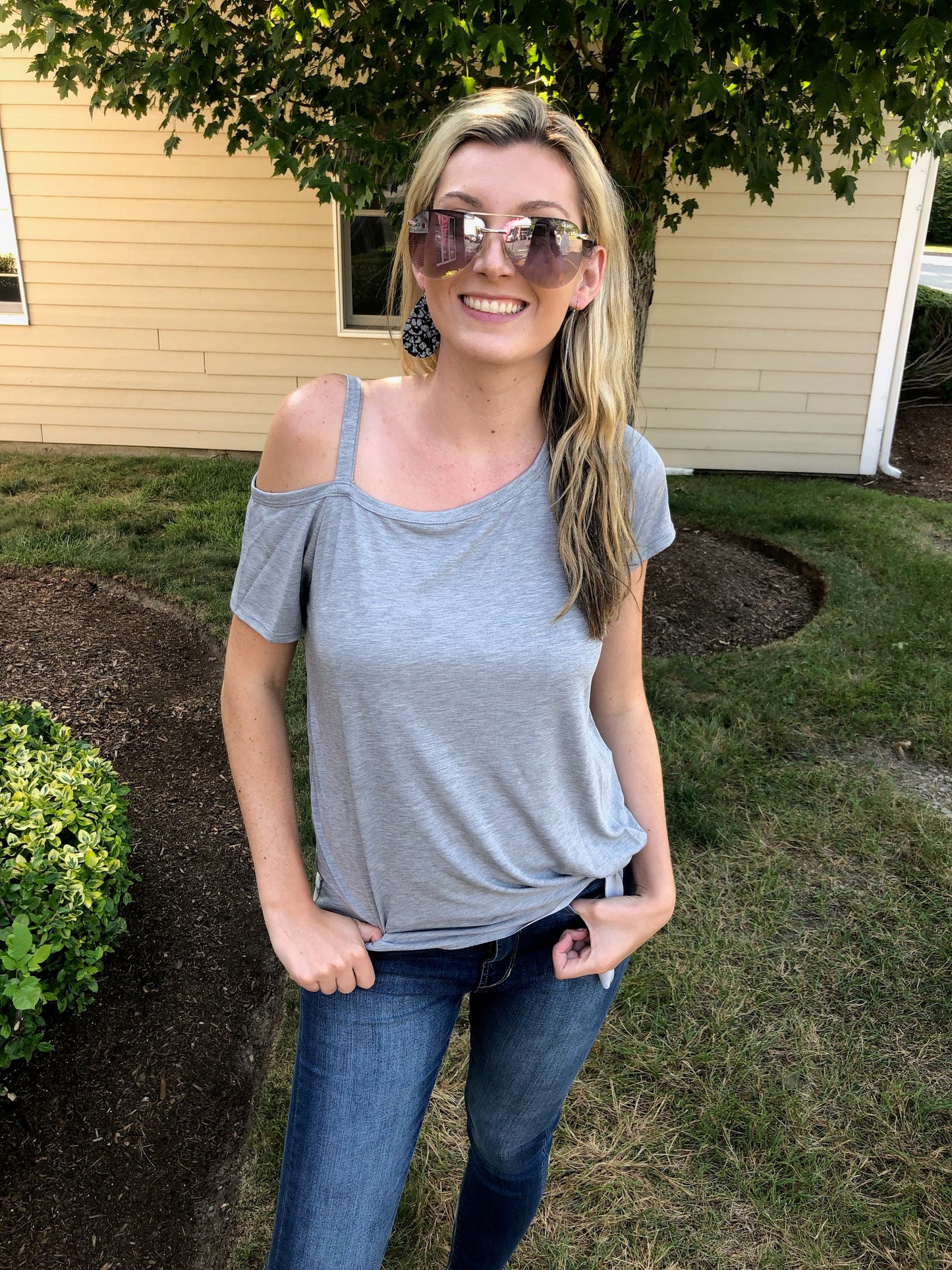 One Shoulder Raw Hem And Self Tie Top