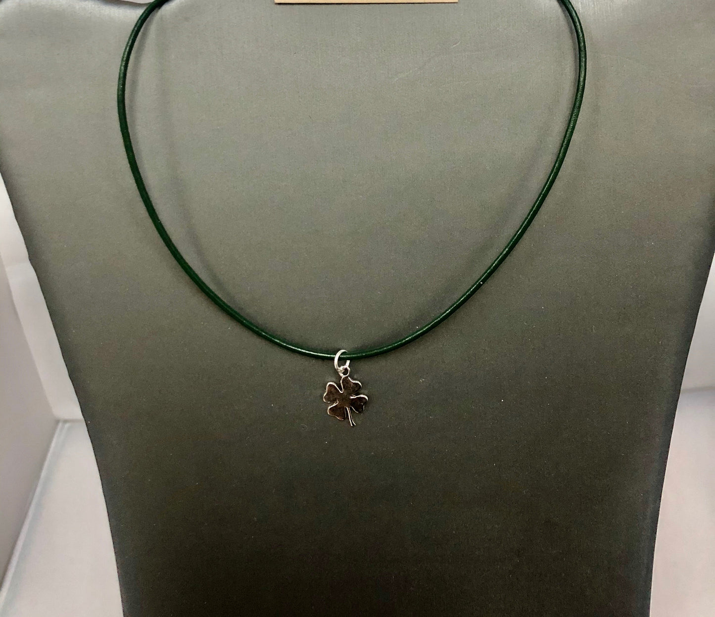 Clover Shamrock Necklace On Green Leather Cord