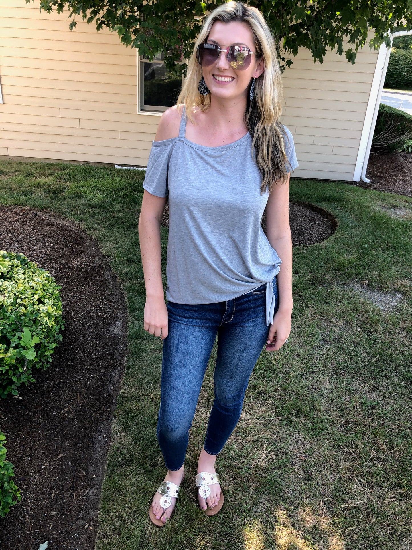 One Shoulder Raw Hem And Self Tie Top