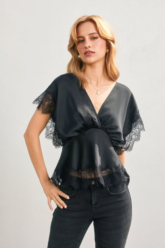 Maddie Satin Top Black
