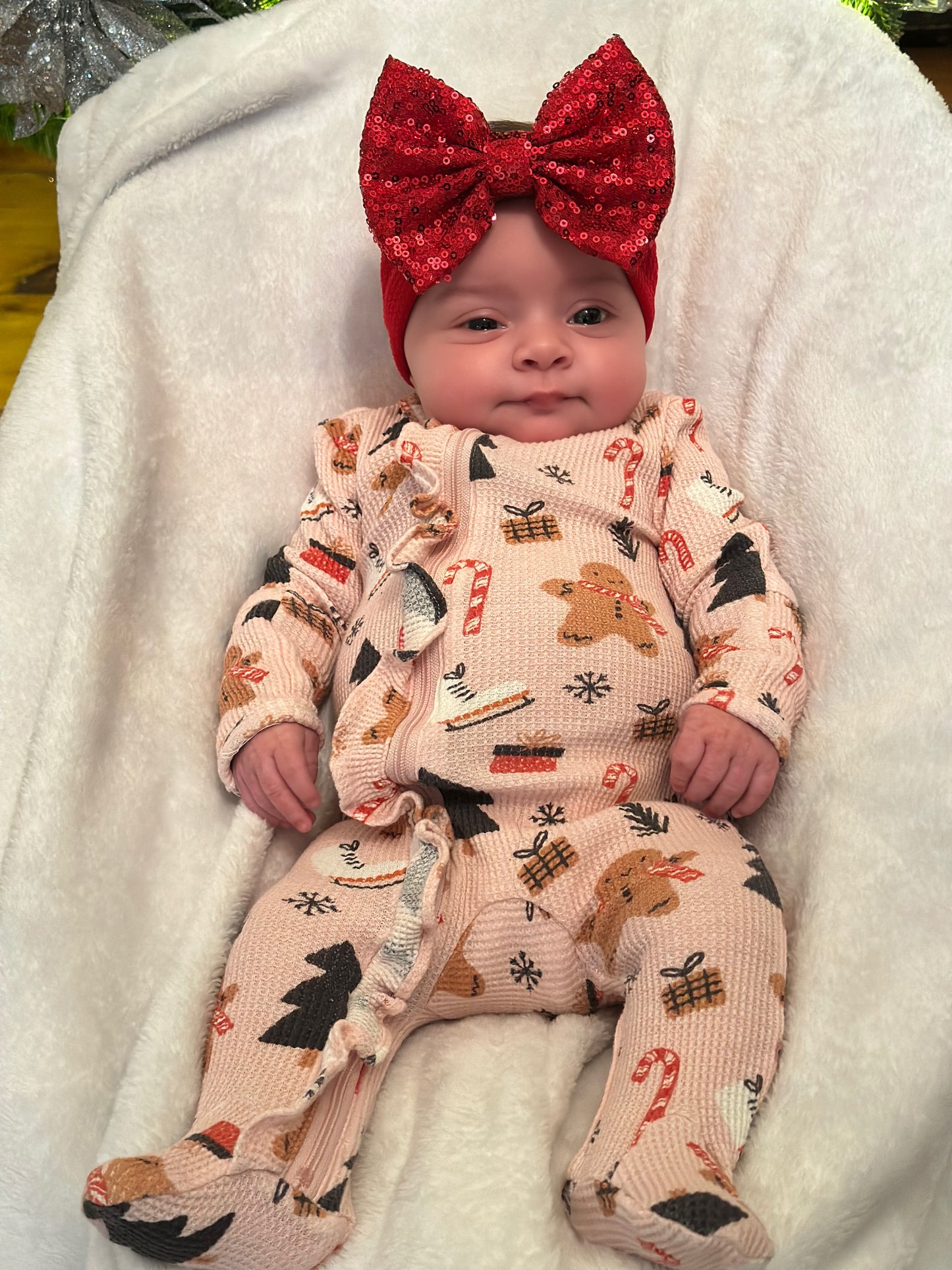 Gingerbread Organic Waffle Ruffle Zip Footie