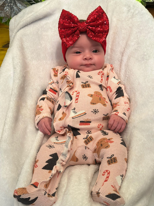 Gingerbread Organic Waffle Ruffle Zip Footie