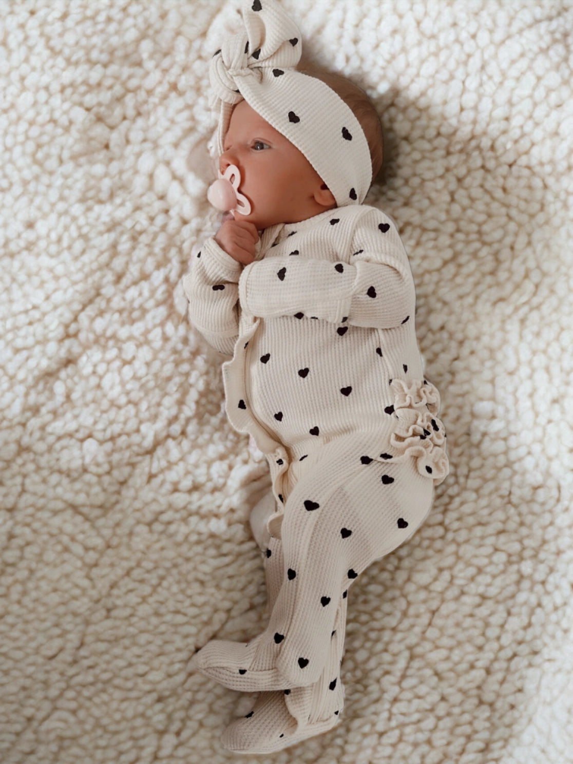Isabella Heart Waffle 2-Way Zip Ruffle Footie