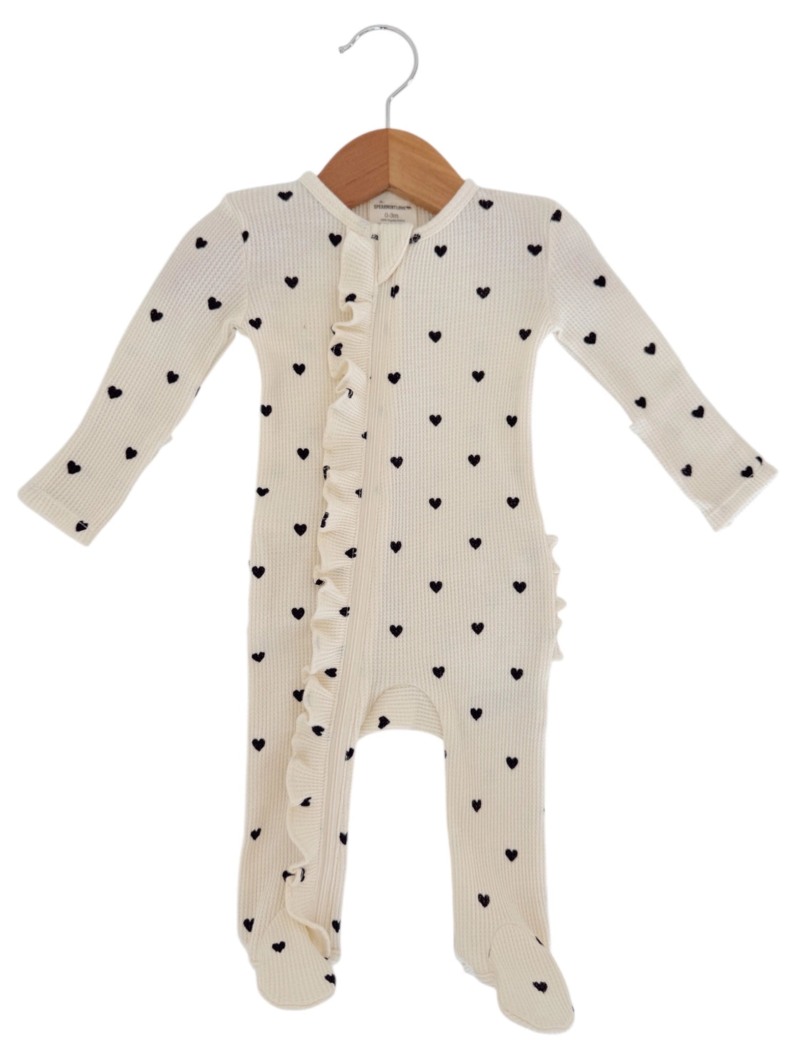 Isabella Heart Waffle 2-Way Zip Ruffle Footie