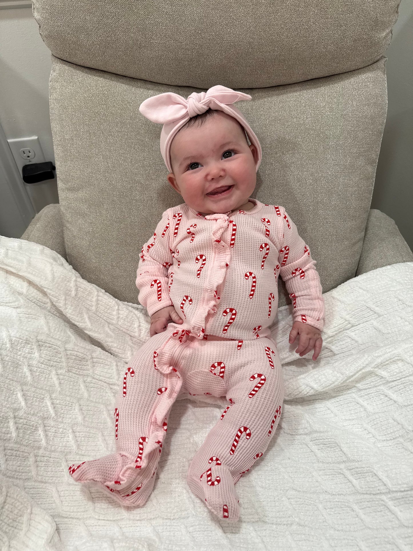 Candy Cane Organic Ruffle Zip Footie