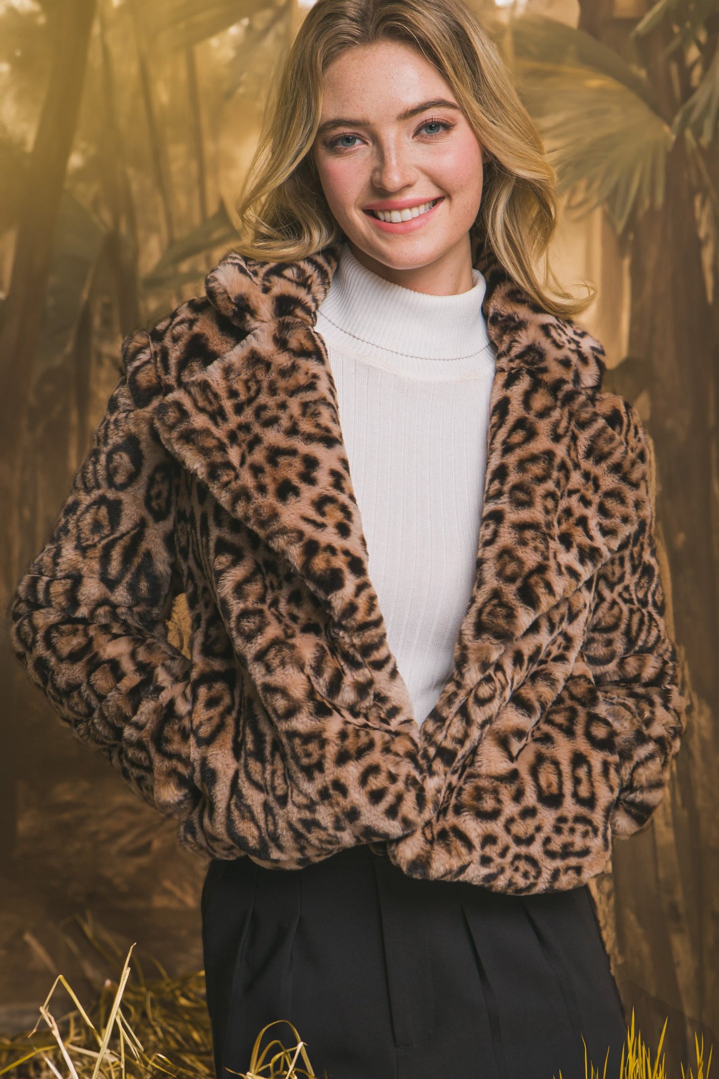 Leopard Print Faux Fur Jacket