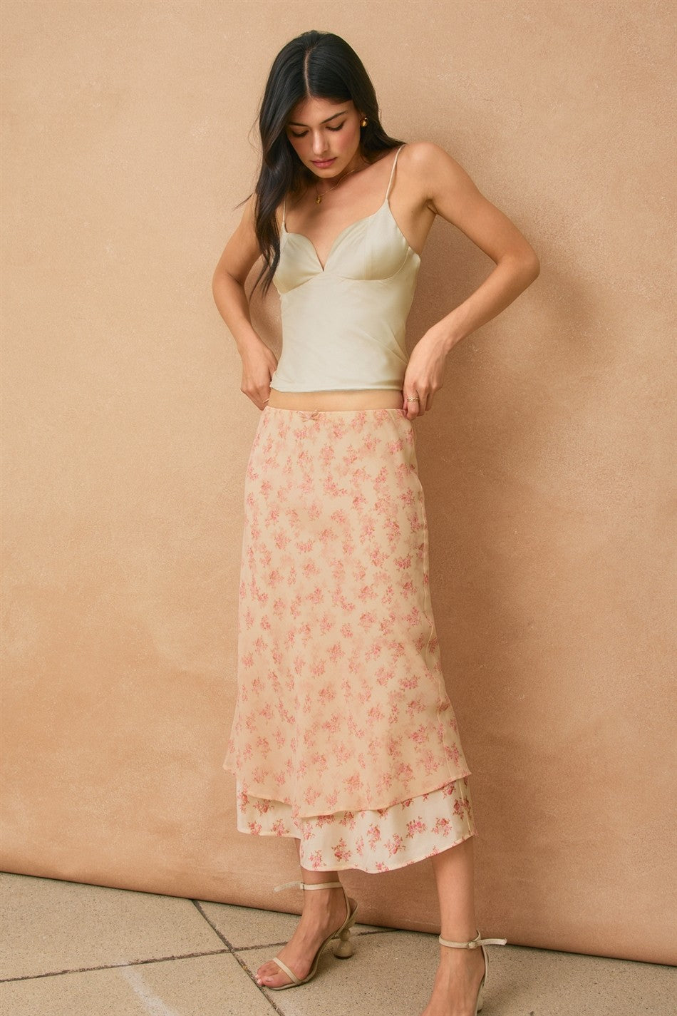 Rosewater  Layered Print Midi Skirt