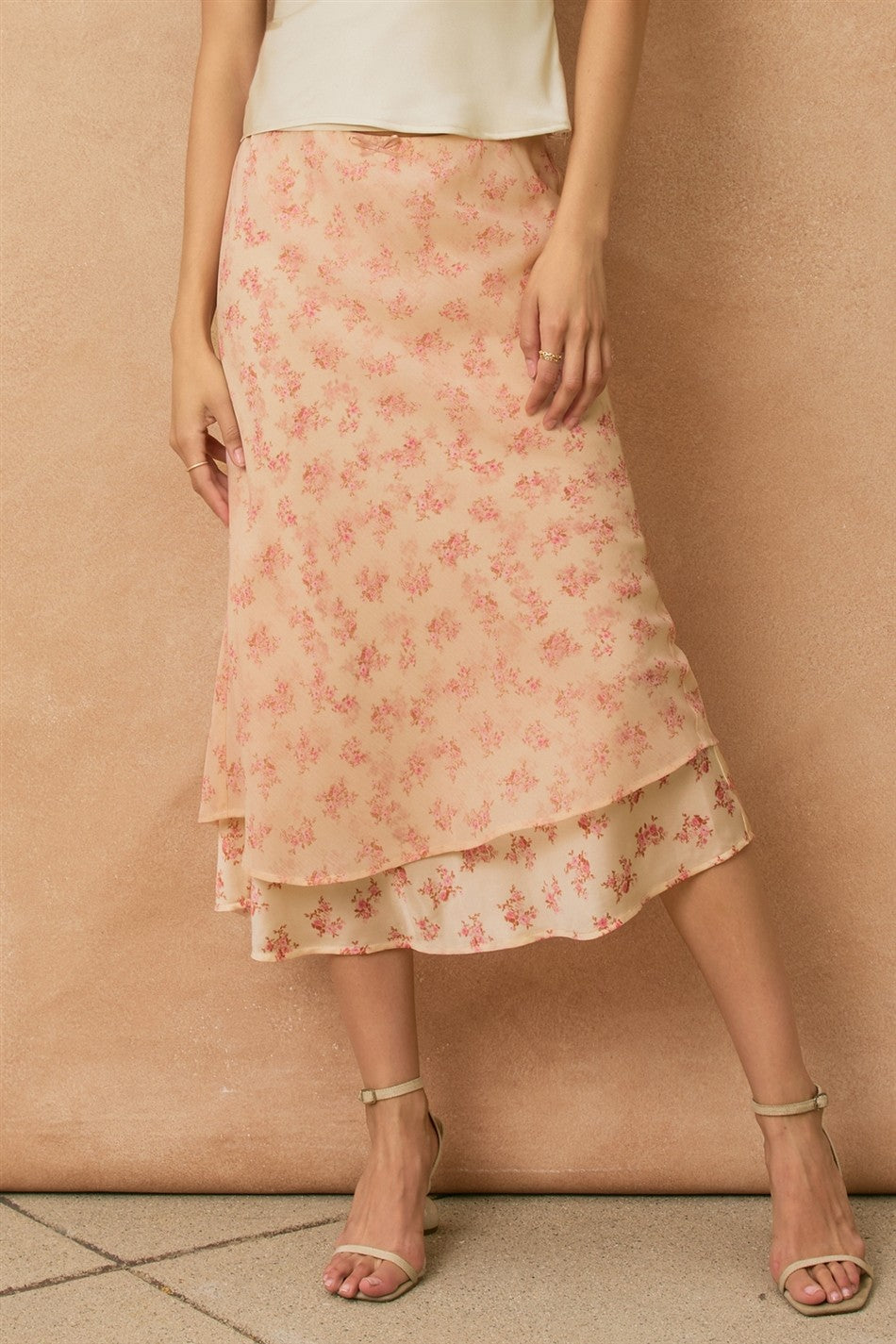 Rosewater  Layered Print Midi Skirt
