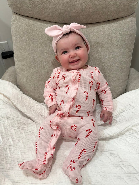 Candy Cane Organic Ruffle Zip Footie