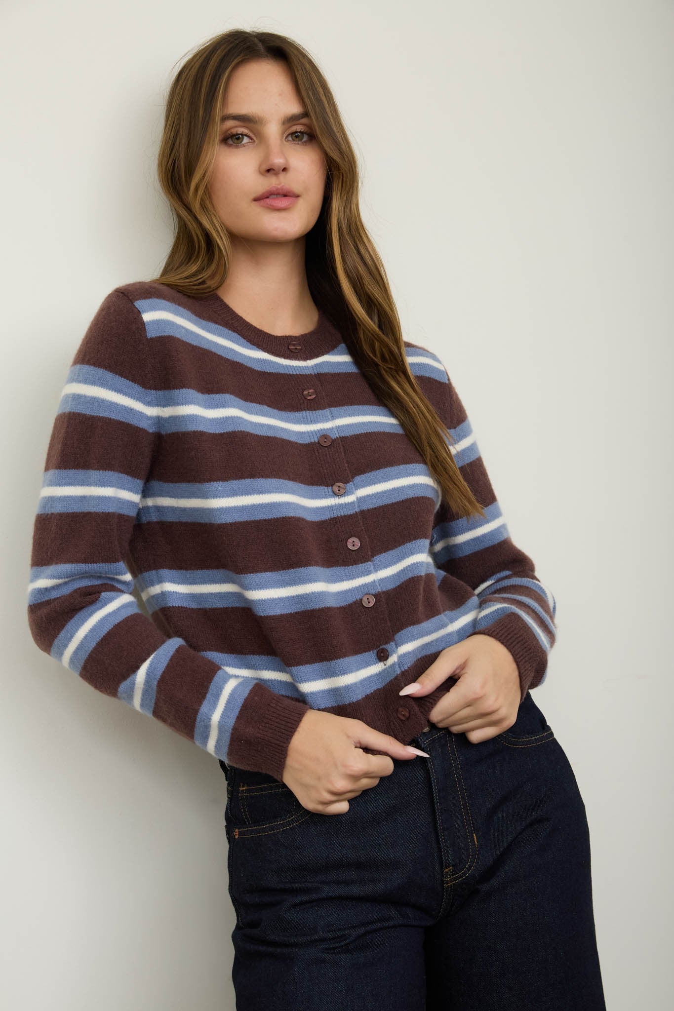 Hadley Multi-color Stripe Button Down Knit Cardigan