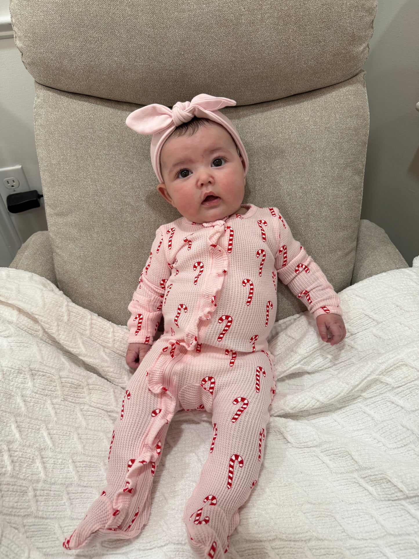 Candy Cane Organic Ruffle Zip Footie