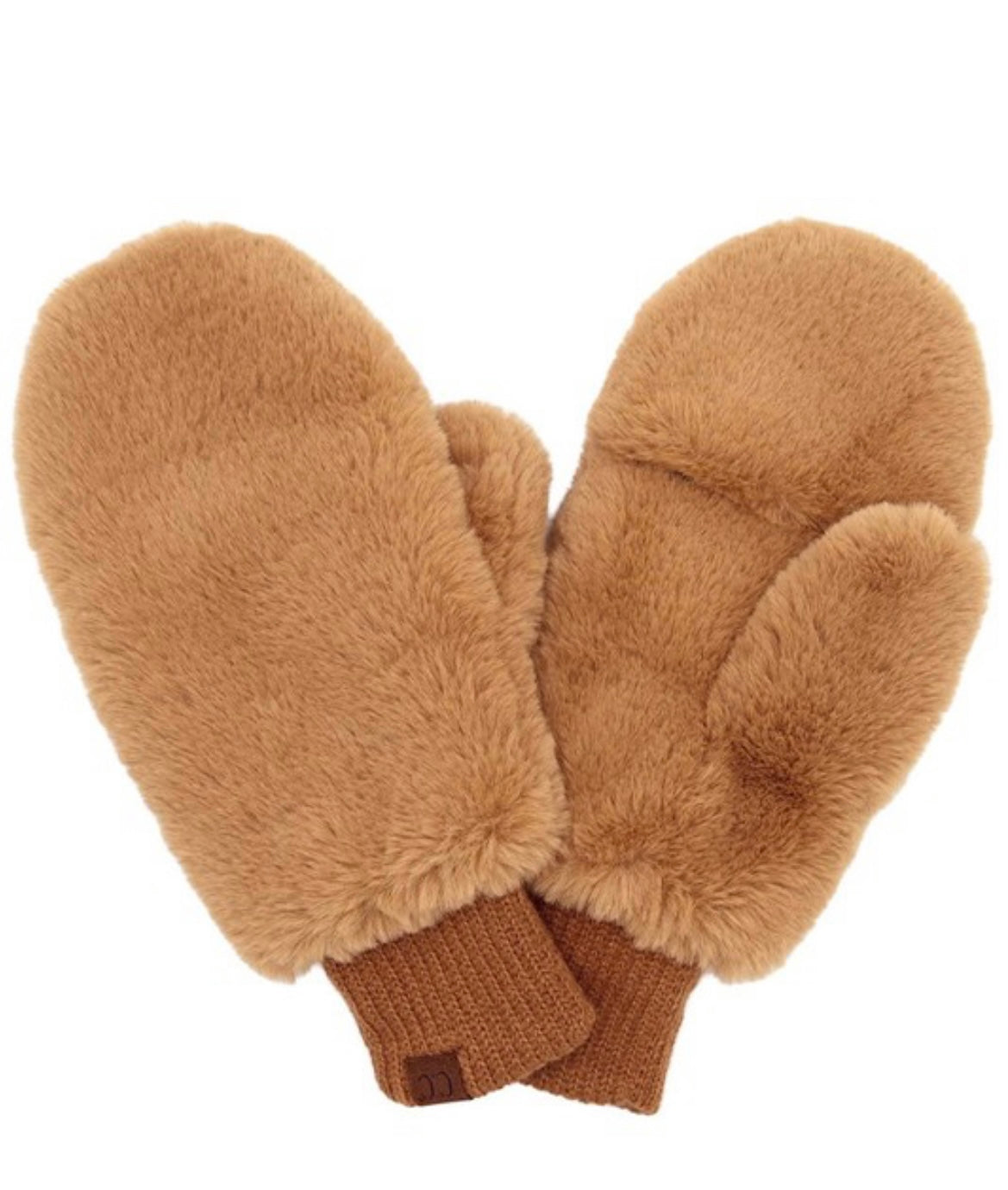 Fringe Fur Mittens - Camel