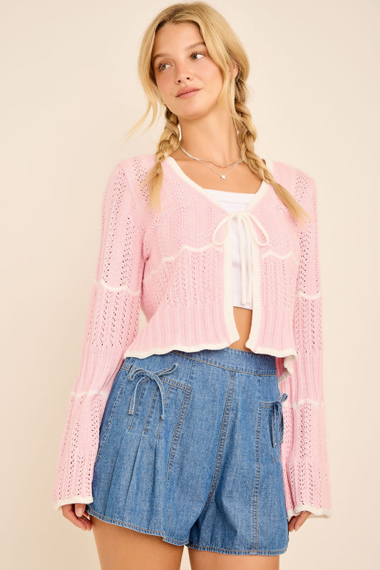 Tie Closure Pointelle Cardigan