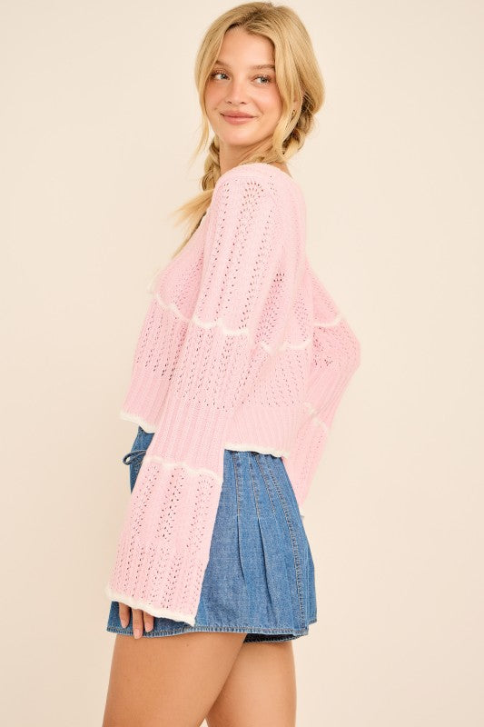 Tie Closure Pointelle Cardigan