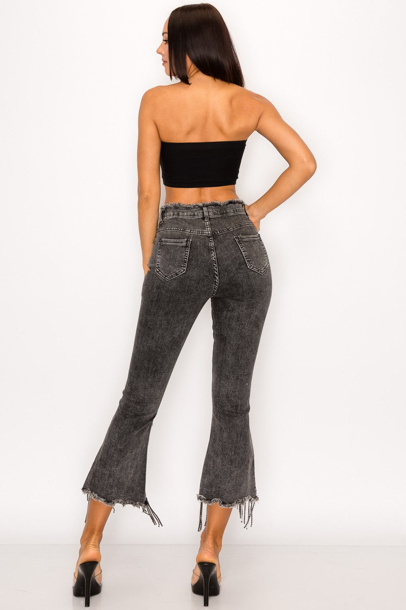 Rhinestone Fringe Denim Pants