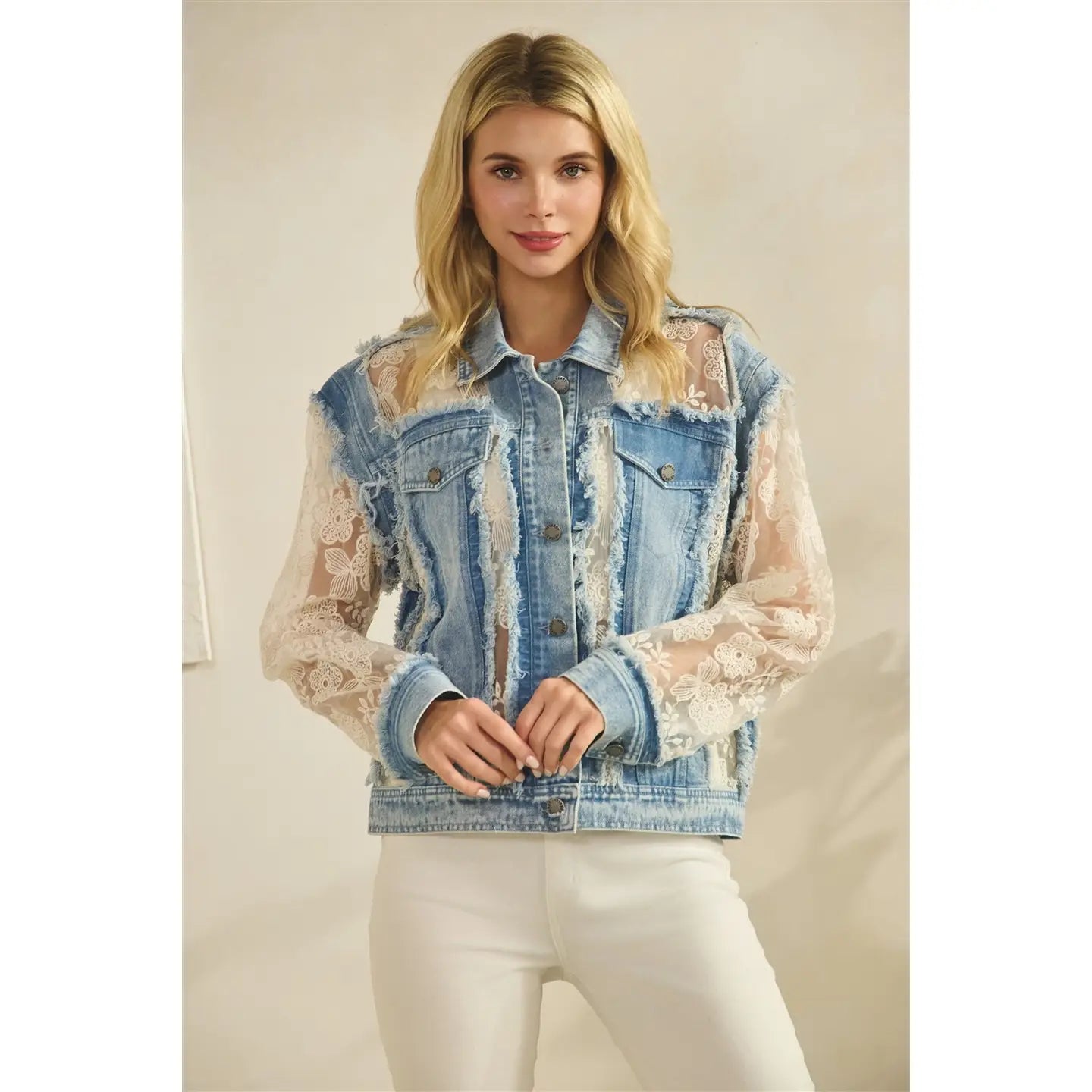 Jenna Denim Jacket With Floral Organza