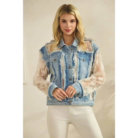 Jenna Denim Jacket With Floral Organza