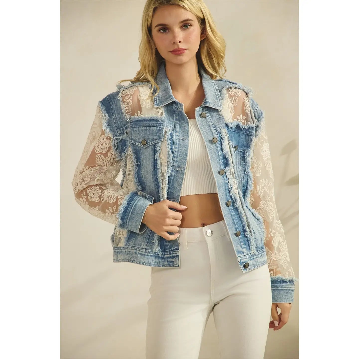 Jenna Denim Jacket With Floral Organza