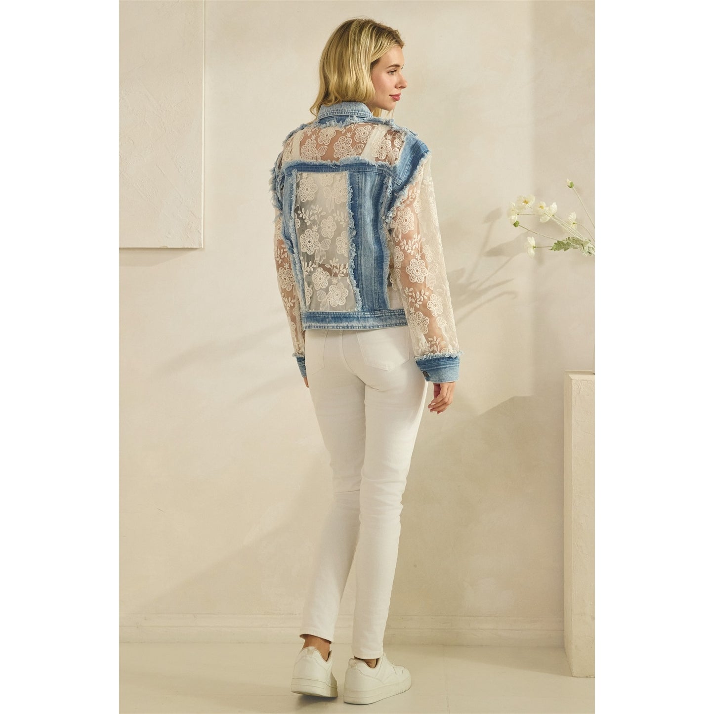 Jenna Denim Jacket With Floral Organza
