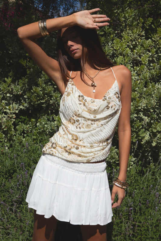 Aurya Chiffon Sequin Beaded Top