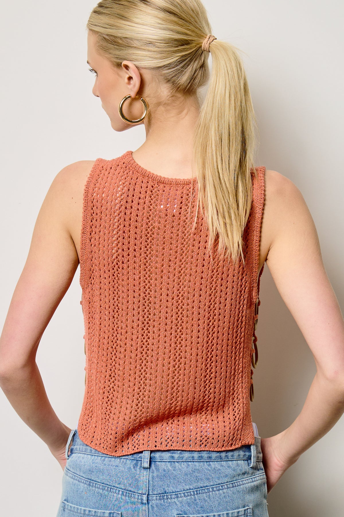 Bradleigh Crochet Knit Tank Top With Side O-ring Detail