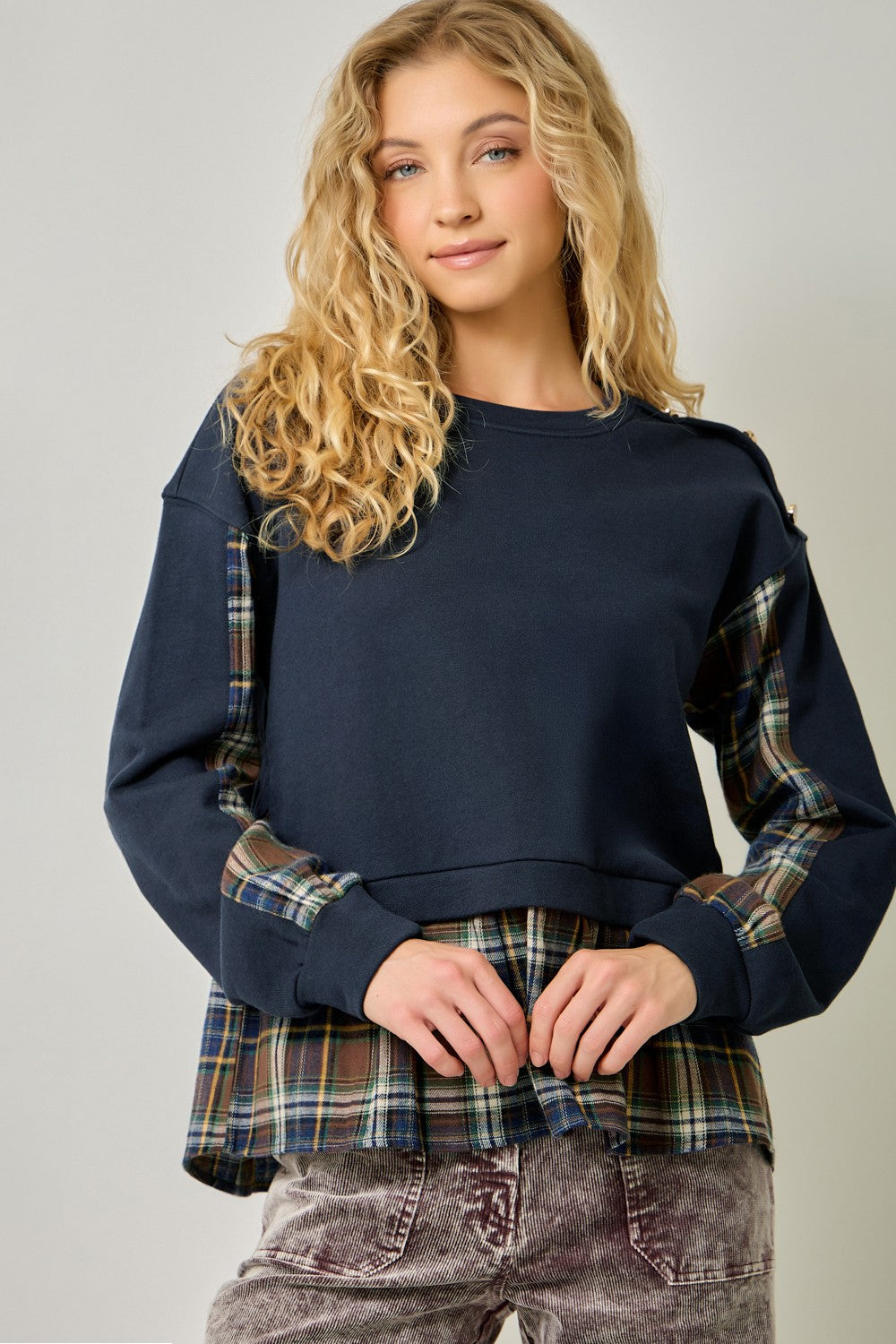 Paige Flannel Contrast Twofer Sweatshirt