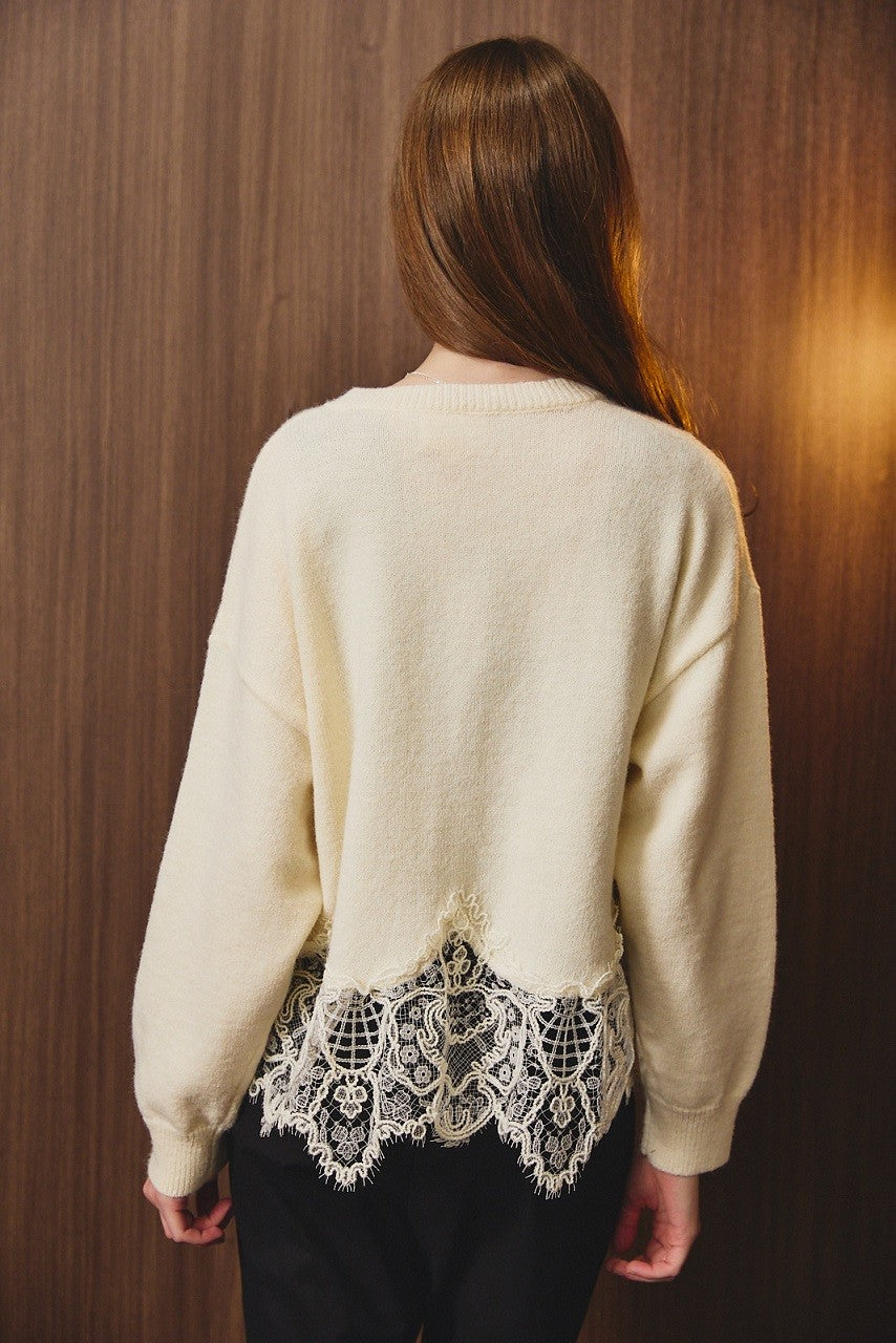 Rosalie Lace Hem Button Front Knit Sweater Cardigan