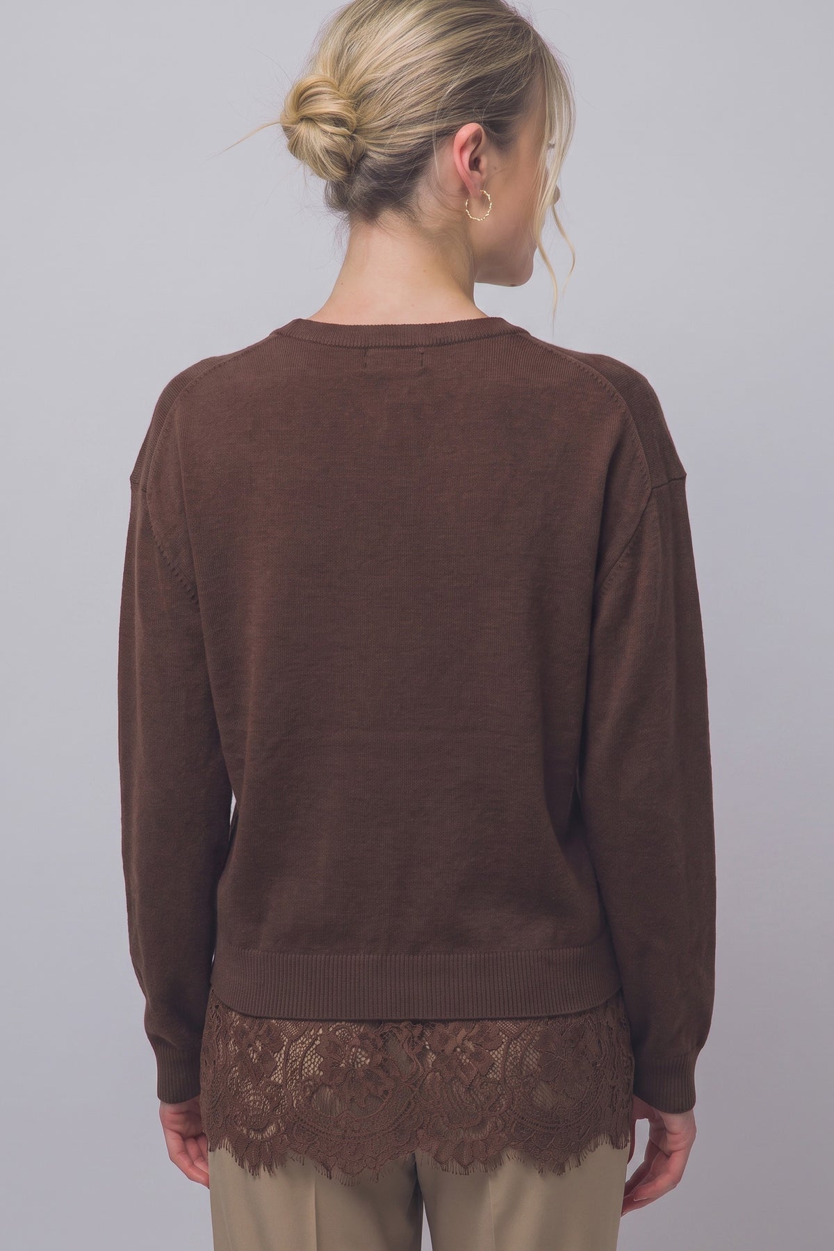 Fitch Oversized Lace-hem V-neck Sweater Brown