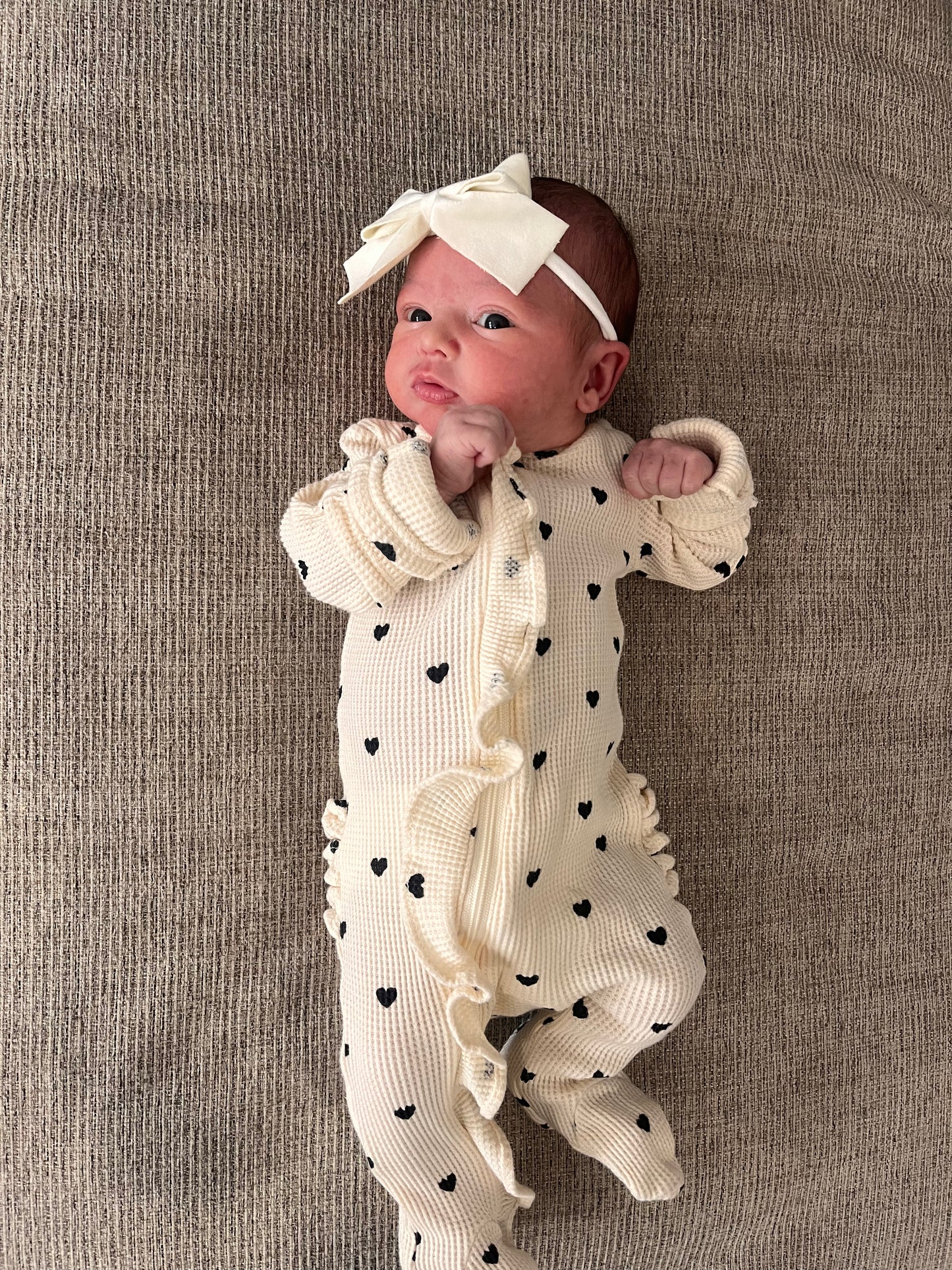 Isabella Heart Waffle 2-Way Zip Ruffle Footie