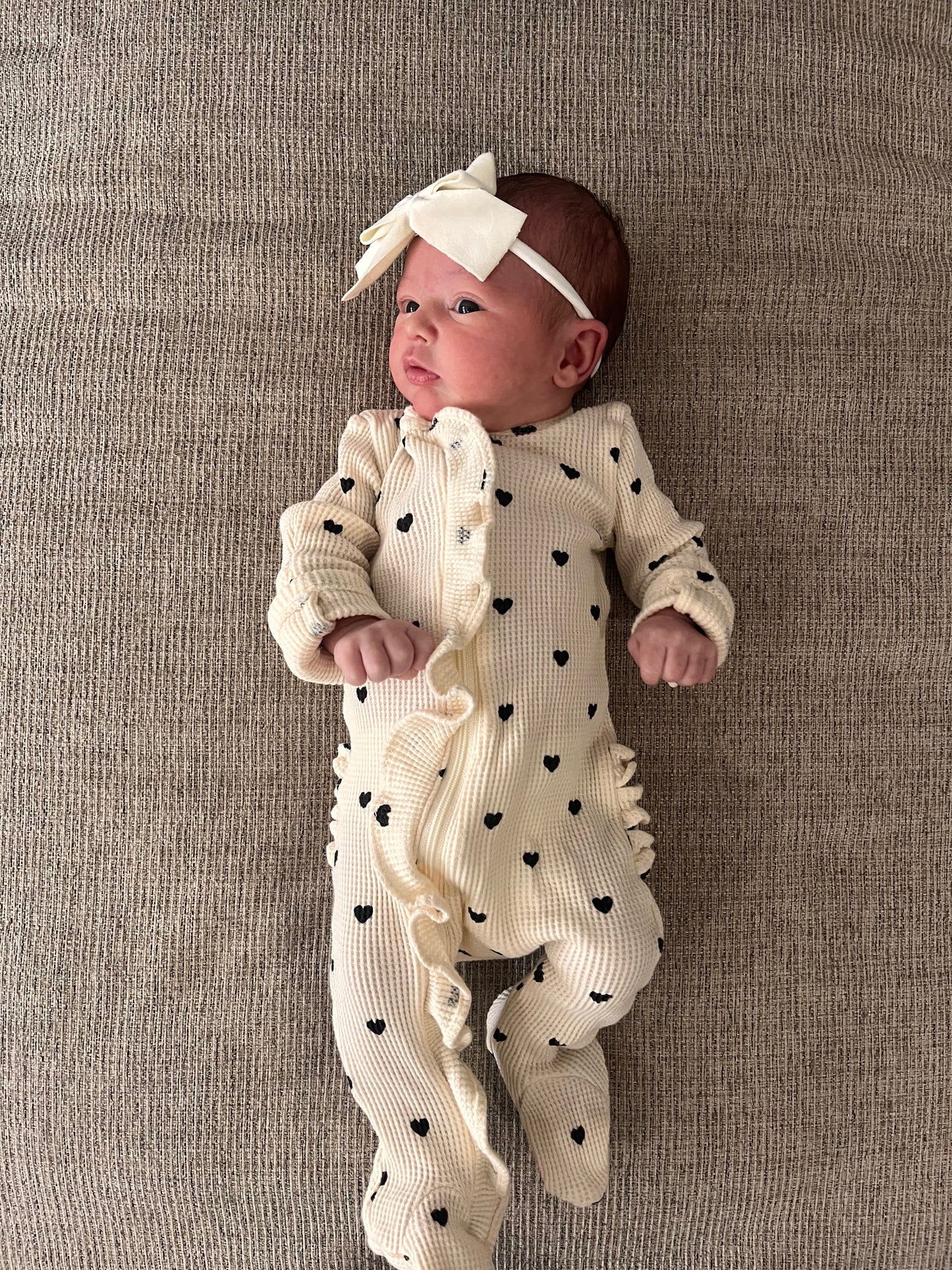 Isabella Heart Waffle 2-Way Zip Ruffle Footie