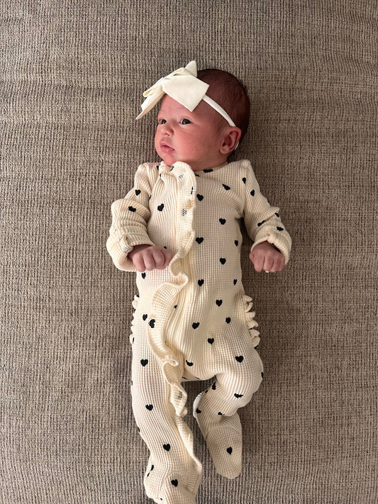 Isabella Heart Waffle 2-Way Zip Ruffle Footie